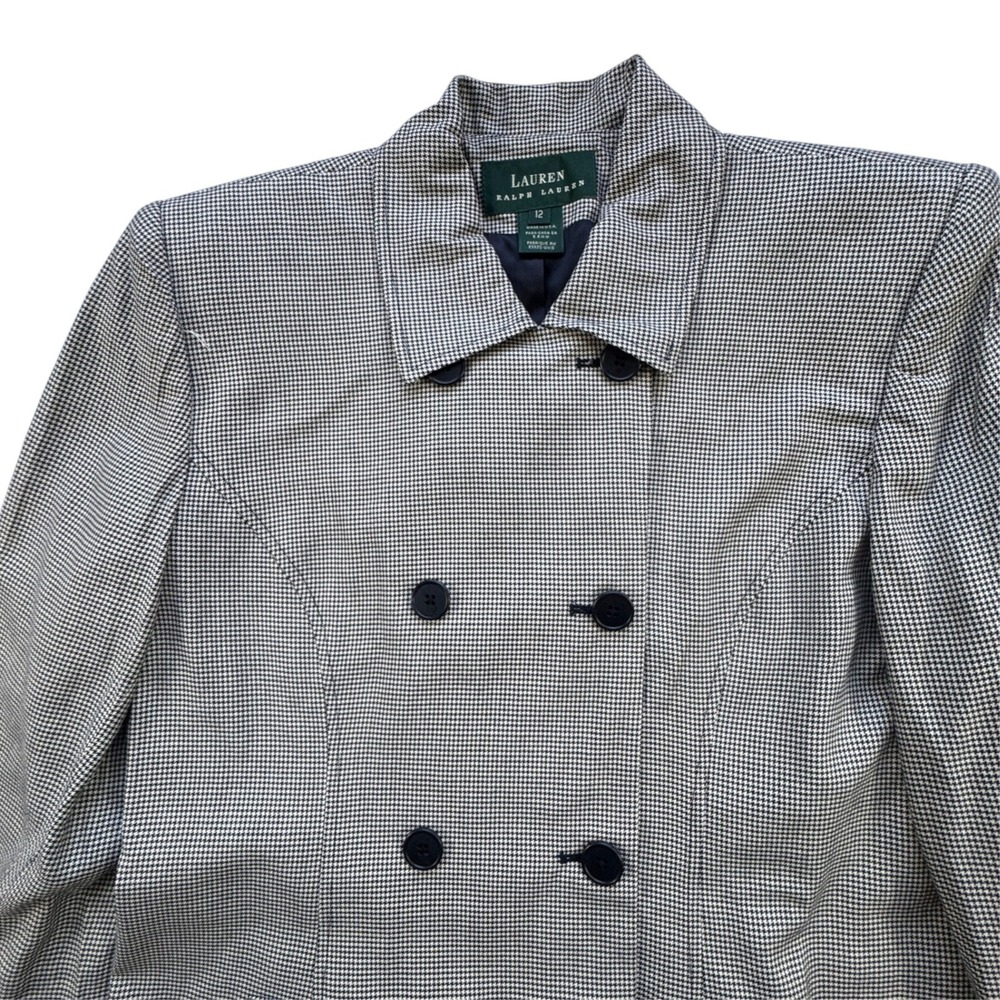 Lauren Ralph Lauren Navy Houndstooth Double Breasted Blazer Women 12 NWT VTG 90s - Picture 3 of 14
